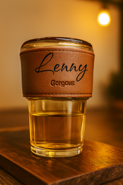 Bamboo Glass with Leather Sleeve - Name Customisable