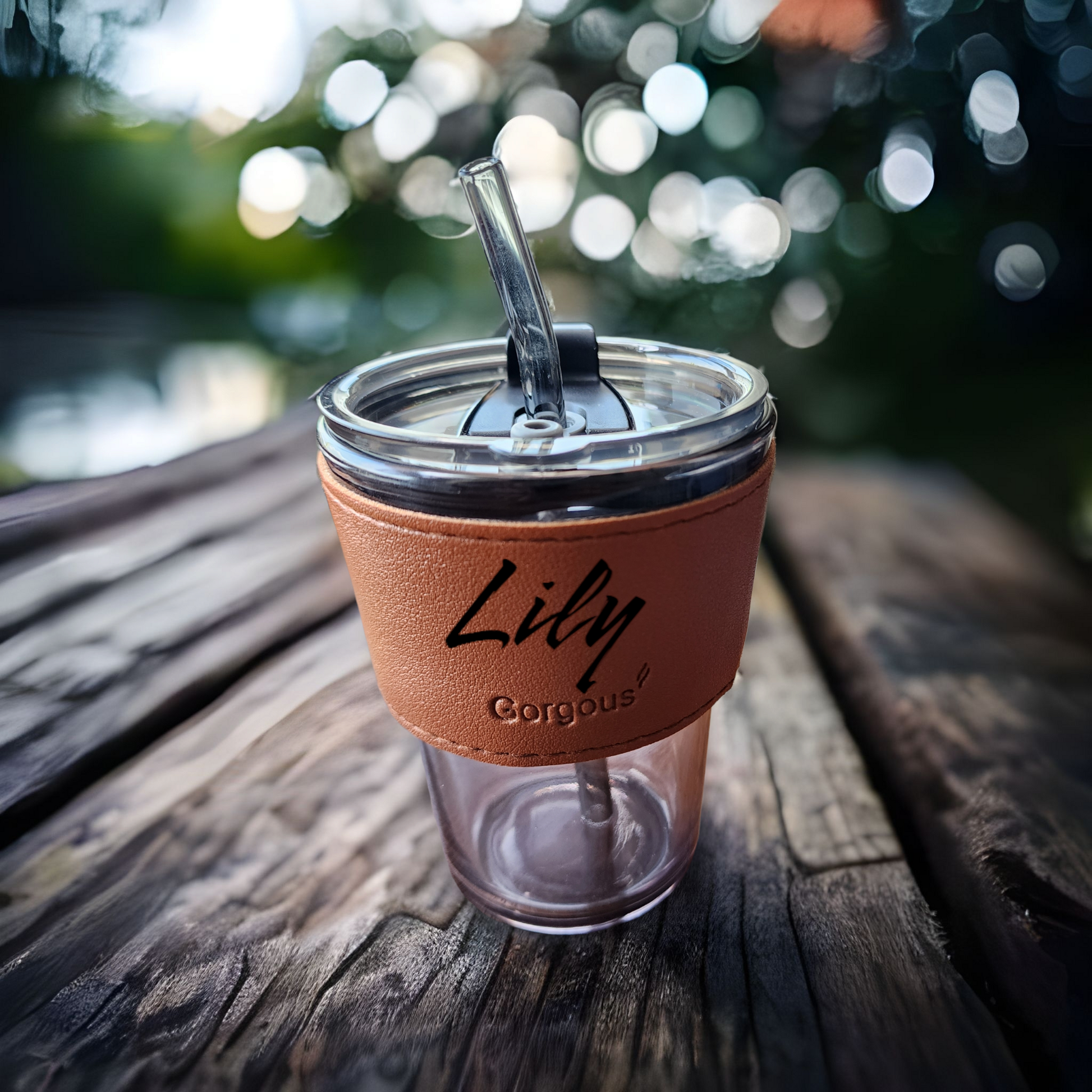 Leather Sleeve Bamboo Glass